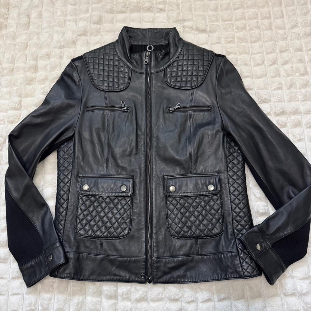 One Girl Who Small Black Leather Full Zip Jacket ~ Moto Biker Modern Grunge